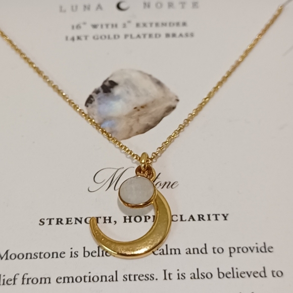 Luna Norte 14K Gold plated Necklace Cresent Moon Moonstone - Picture 5 of 7